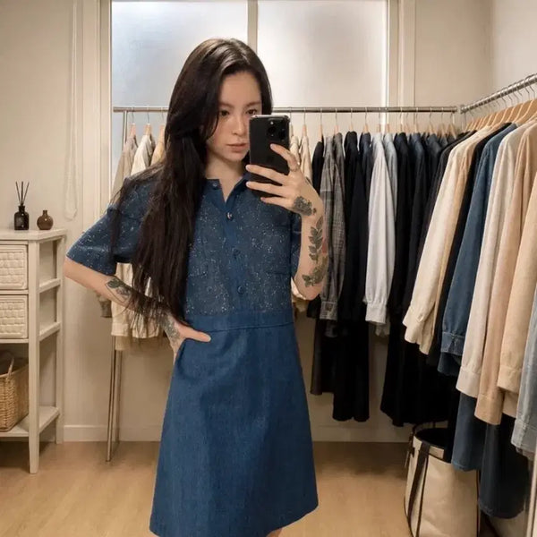 [BUNJANG] DEWL Denim Mix-Match Shirt Dress (M) / 듀엘 (DEWL)데님 원피스 L243PSE002