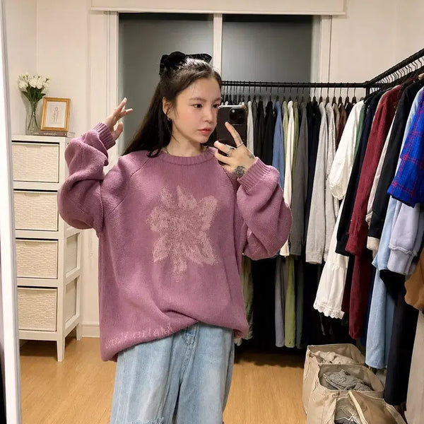 [BUNJANG] Matin Kim Flower Jacquard Knit Pullover Indian Pink / 마뗑킴 플라워 자카드 니트 인디안 핑크 F