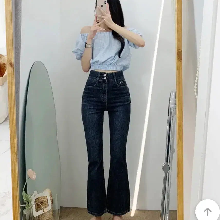 [BUNJANG] Odore Two-Button Bootcut Denim Pants / 에이블리 오도어 투버튼 부츠컷 데님 팬츠