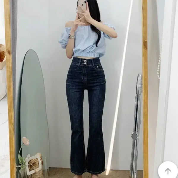 [BUNJANG] Odore Two-Button Bootcut Denim Pants / 에이블리 오도어 투버튼 부츠컷 데님 팬츠