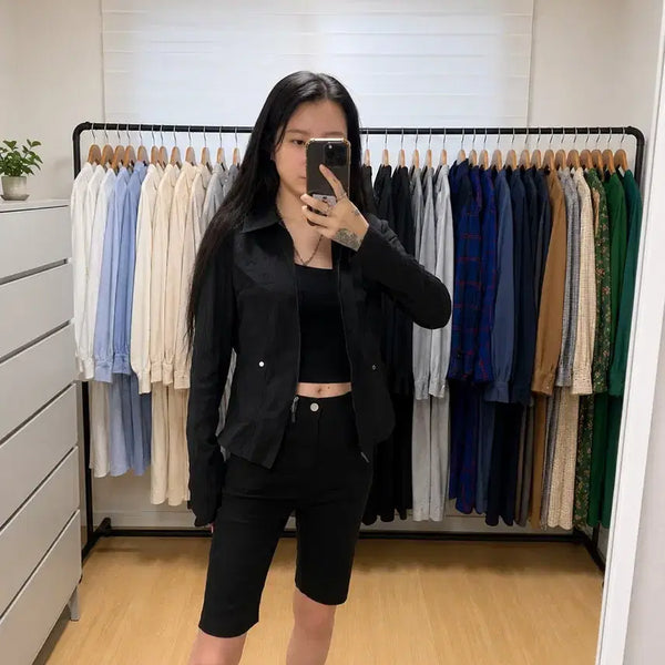 [BUNJANG] Matin Kim Jersey Mix Knit Zip-Up Black / 새상품) 마뗑킴 저지 믹스 니트 집업 블랙 F