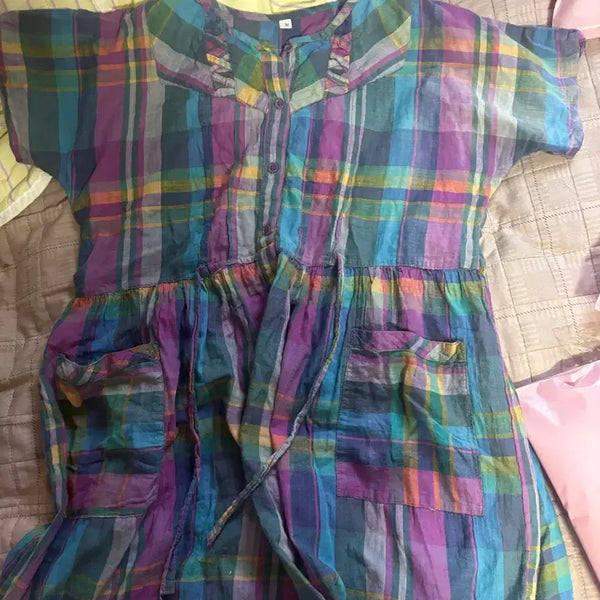 [BUNJANG] Hagumi Mori Kei Layered Check Dress / 모리걸 하구미 모리케이 원피스 레이어드 빈티지 에스닉 체크