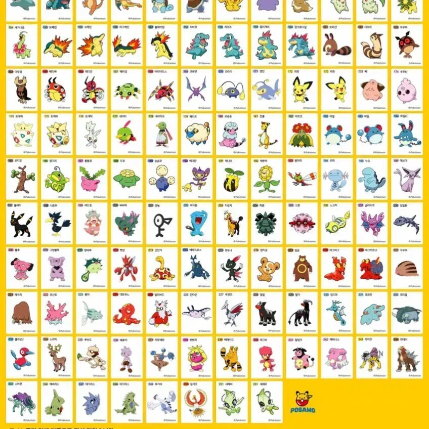 [BUNJANG] Pokemon Stickers 2nd Gen Full Set (3-Digit) / 포켓몬 띠부씰 2세대 전종 (3자리)판매