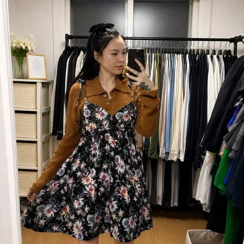 [BUNJANG] Flower Pattern Sleeveless Mini Dress / 플라워 나시 미니 원피스