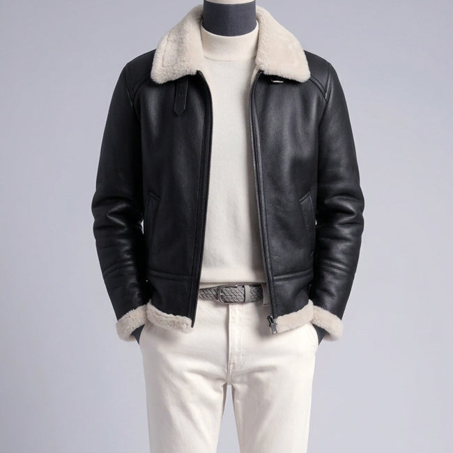 [BUNJANG] Italian Lambskin B-3 High Neck Shearling Mustang Jacket Black 2XL / 사입 / 이태리 양가죽 B-3 하이넥 무스탕 시어링 자켓 블랙 / 2XL[105]