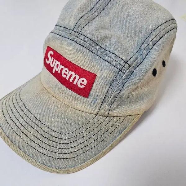 [BUNJANG] Supreme Leather Light Blue Washed Cap / 슈프림 레더 연청 캡