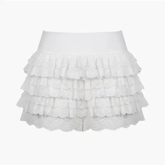[BUNJANG] Lace Tulle Pants Skirt - White / 러프넥 레이스 튜튜 팬츠 스커트 화이트