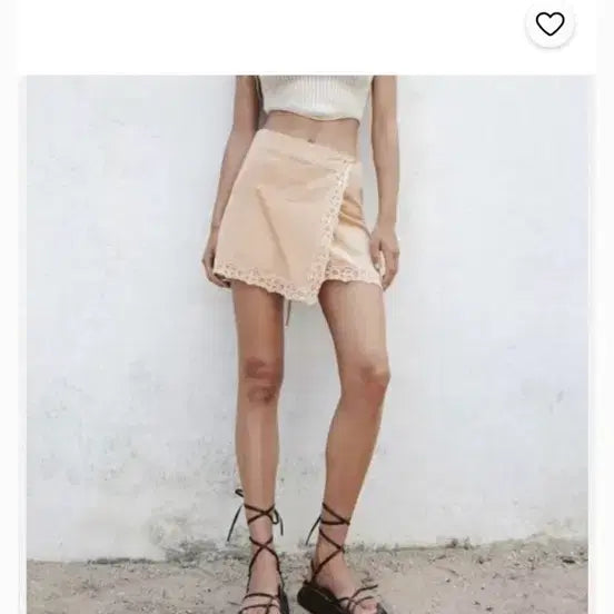 [BUNJANG] ZARA Linen Lace Wrap Skirt Beige XS / ZARA 린넨 레이스 랩 스커트 베이지 XS