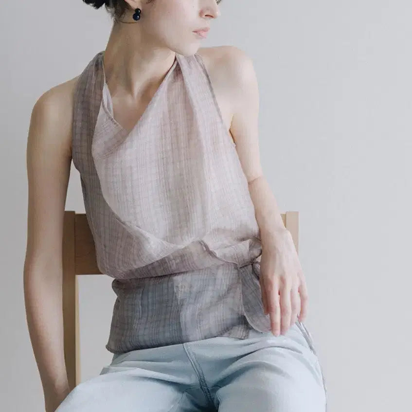 [BUNJANG] Louvre Sheer Draped Halter Top / (이주미 , 채령 착용) 루에브르 홀터탑Check Sheer Draped Halter Top