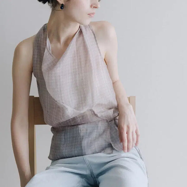[BUNJANG] Louvre Sheer Draped Halter Top / (이주미 , 채령 착용) 루에브르 홀터탑Check Sheer Draped Halter Top