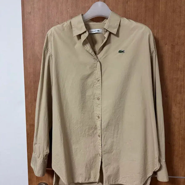 [BUNJANG] Lacoste Women's Beige Oversized Fit Shirt 34 / 라코스테 우먼 베이지 오버핏 셔츠 34