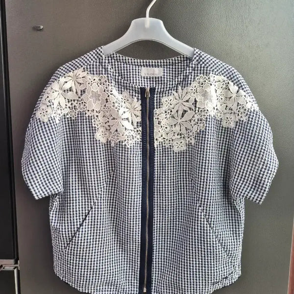 [BUNJANG] Son Jung Wan Checkered Lace Semi Jacket / 손정완 체크무늬 레이스 새미자켓