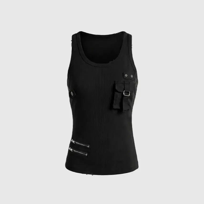 [BUNJANG] Badblood Delta Utility Cotton Rib Tank Top - Black / 배드블러드 델타 유틸리티 코튼립 탱크 나시 - 블랙
