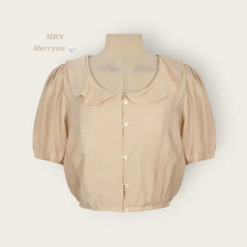 [BUNJANG] Merryna Frill Puff Shirring Banding Hem Blouse / [빠른배송] 프릴 퍼프 셔링 밑단 밴딩 카라 블라우스