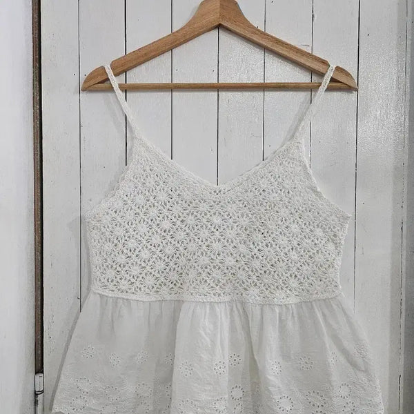 [BUNJANG] Women's Lace Bustier Free Size White / 여성 레이스 뷔스티에 Free 펀칭 자수레이스 프릴 여리 끈나시 뷔스티에탑 화이트