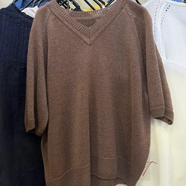 [BUNJANG] Moca Brown V-Neck Knit Sweater / [새상품] 모카 브리운 브이넥 반필 니트