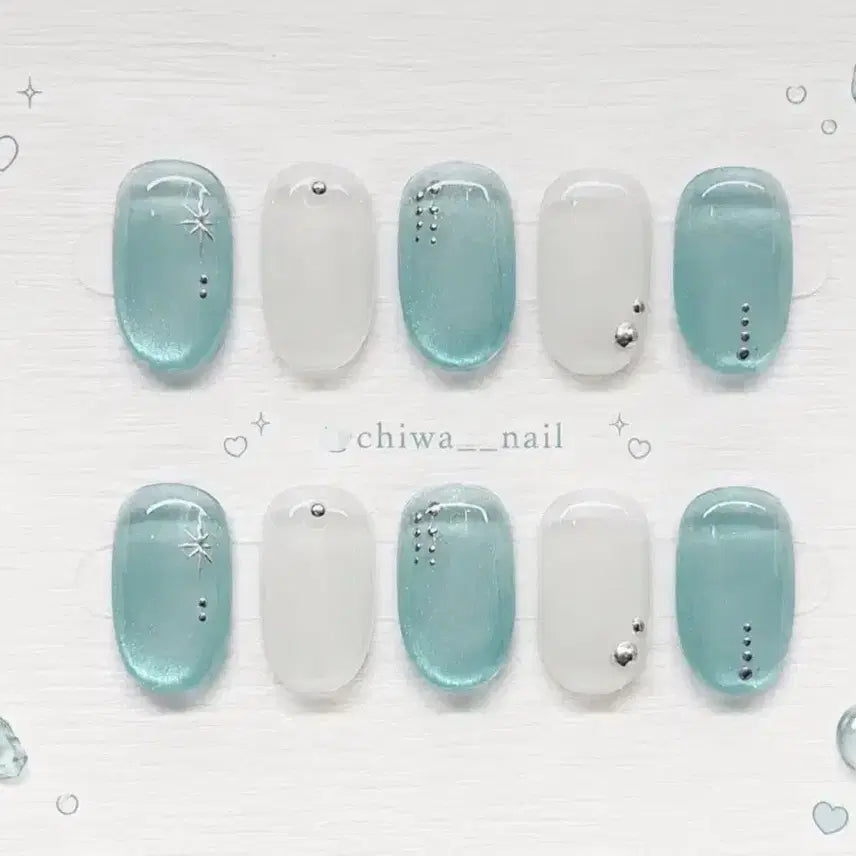[BUNJANG] Custom Mint Pure Handmade Nail Tips / 주문제작 민트 퓨어 수제 네일팁