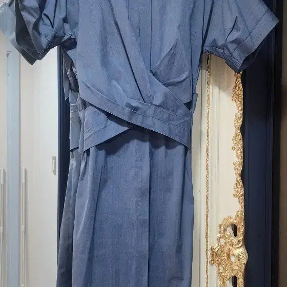 [BUNJANG] Obzee Wrap Design Blue Long Dress / [한섬 오브제 obzee 원피스] 랩 디자인 블루 롱원피스 편안한 착용감