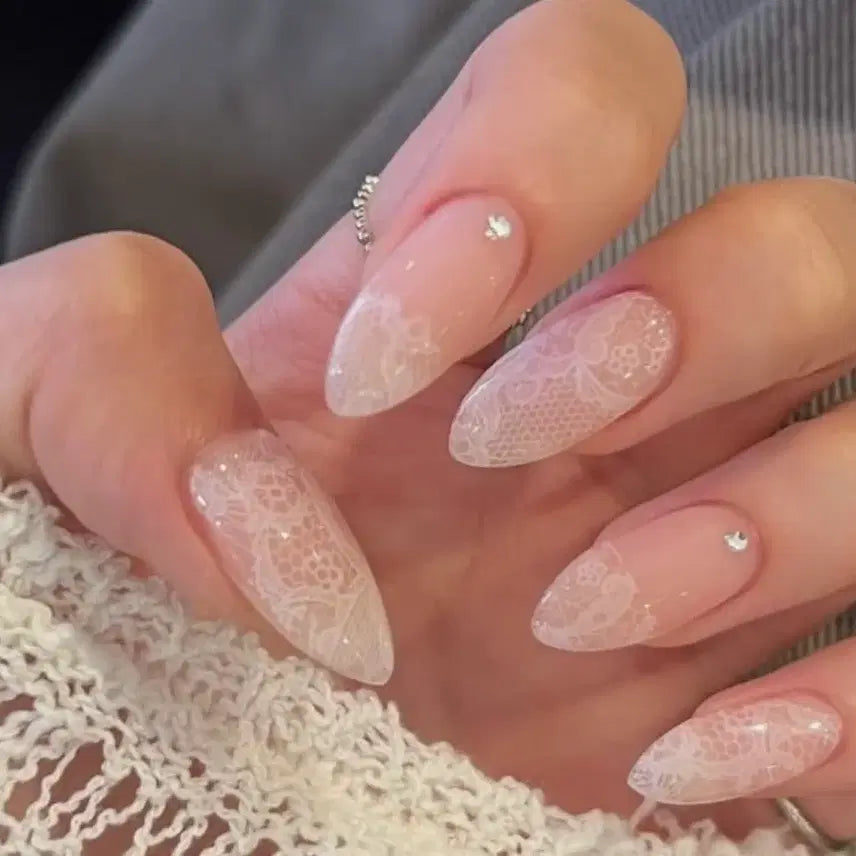 [BUNJANG] Custom Handmade Lace Cubic Nail Tips / 주문제작 레이스 큐빅 수제 네일팁