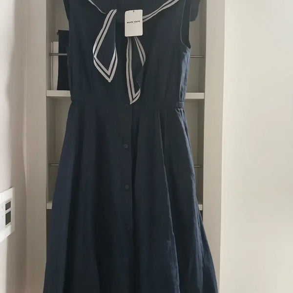 [BUNJANG] Marie Claire Navy Sailor Sleeveless Maxi Dress / 마리끌레르 리본 타이 세일러 민소매 원피스(MAEBOP21MNY)