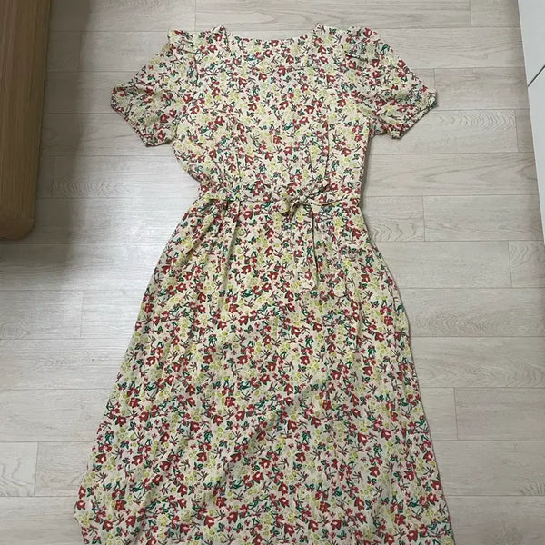[BUNJANG] Square Neck Floral Long Dress / 새제품) 스퀘어넥 플라워 롱원피스