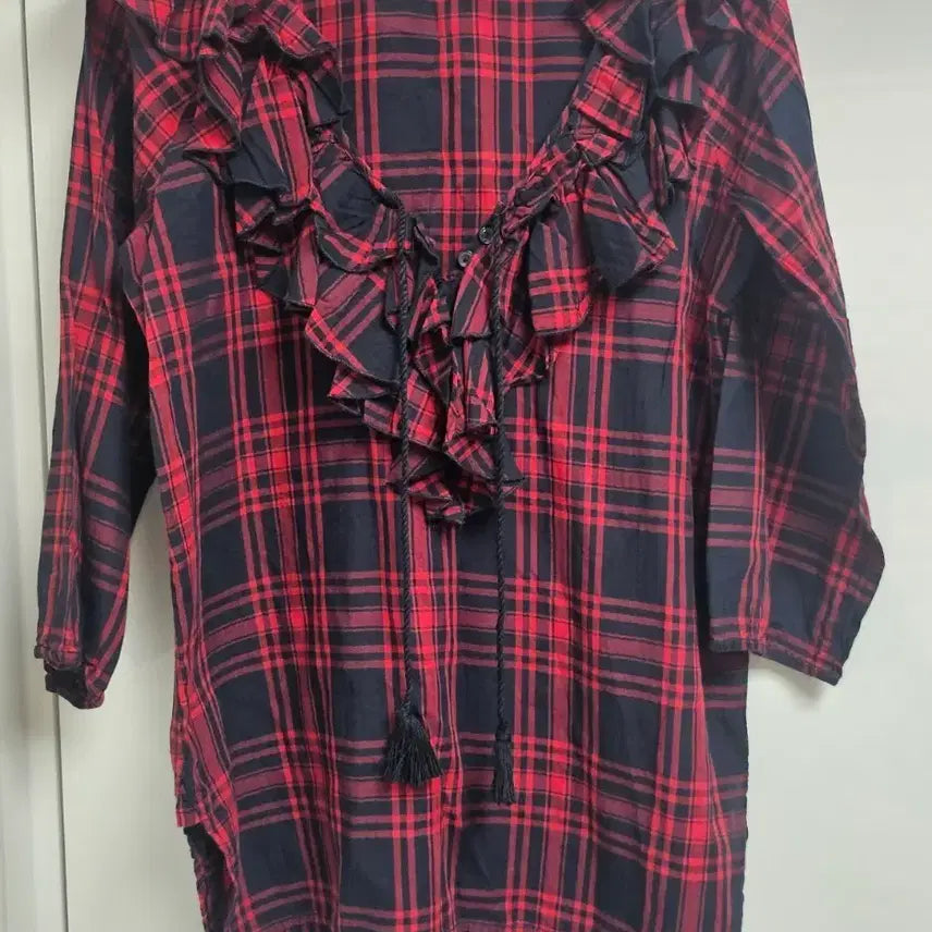 [BUNJANG] Ralph Lauren Denim & Supply Check Frill Blouse XS / 랄프로렌  체크 프릴 블라우스 (xs)