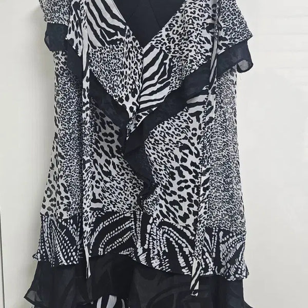[BUNJANG] Leopard Zebra Mix Pattern Chiffon Mini Dress (S) / 호피 얼룩말 패턴 쉬폰 원피스 (S)
