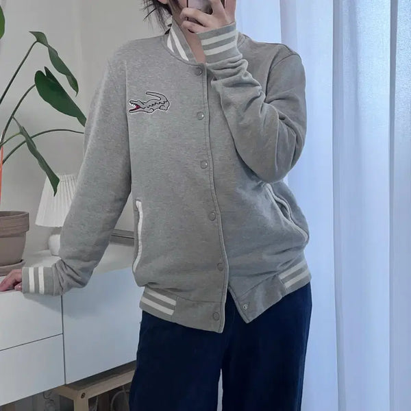 [BUNJANG] Lacoste Grey Medium Logo Cotton Snap Button Jumper Size 3 / 라코스테 그레이 중간로고 코튼 똑딱이 점퍼 [ 3 ]