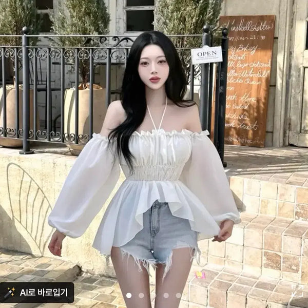 [BUNJANG] Off-the-Shoulder Blouse White / 오프숄더 블라우스 화이트