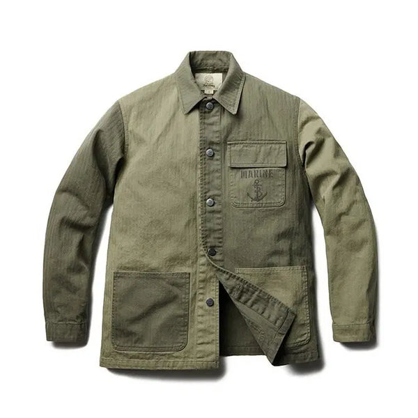 [BUNJANG] Bastong 196 Herringbone Twill Marine Anchor Work Jacket Green / 바스통 196 헤링본 트윌원단 마린 앵커  워크 자켓 그린