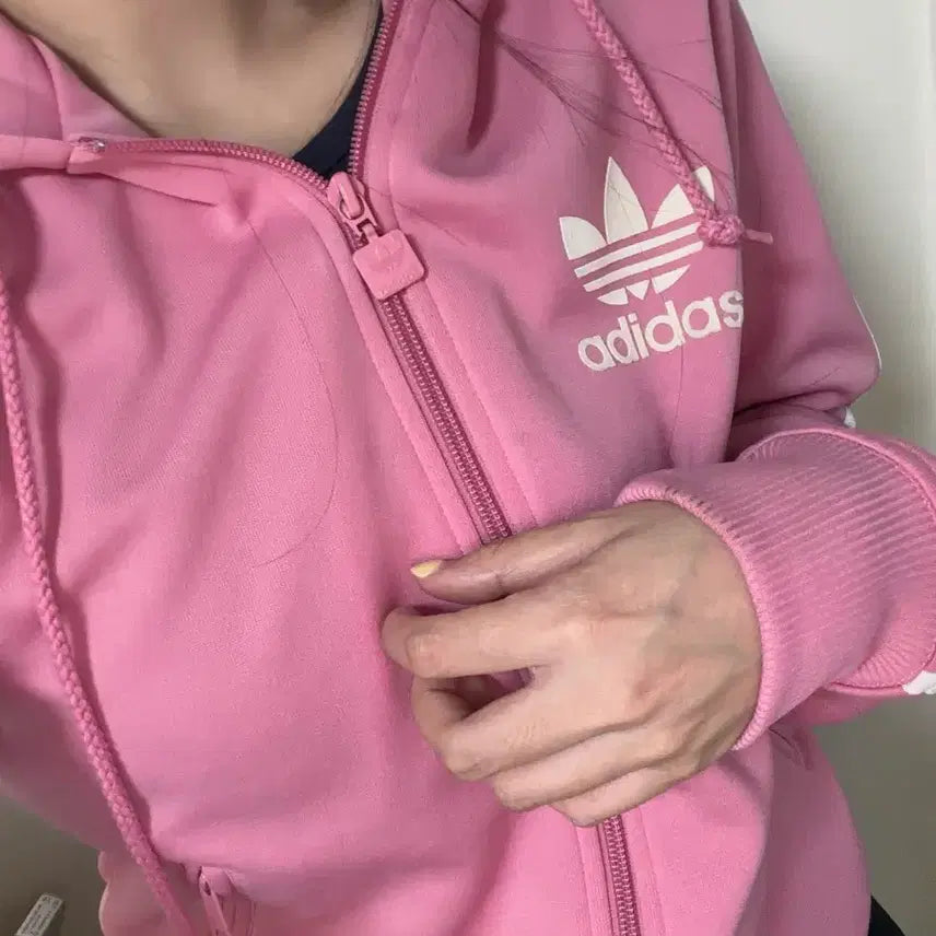 [BUNJANG] Adidas Big Logo Pink Track Top Jersey / (희귀매물)핑크 아디다스 후드플락 트랙탑 져지