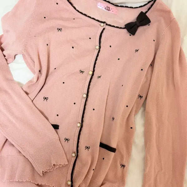 [BUNJANG] Ankruze Strawberry Chocolate Ribbon Cardigan / 앙크루즈 딸기초코 리본 가디건 | 라떼갸루 히메갸루 | 핀터깔 미소녀