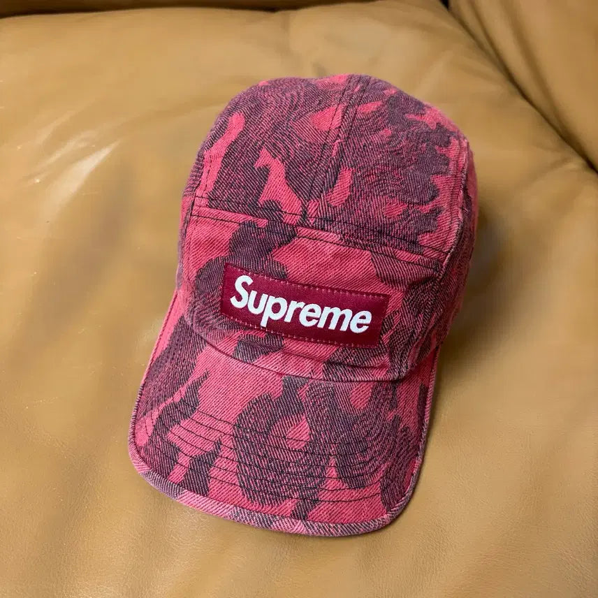 [BUNJANG] Supreme 23SS Flame Jacquard Denim Camp Cap Red / 슈프림 캠프캡 모자 박스로고 플레임 자카드 데님 레드 23SS