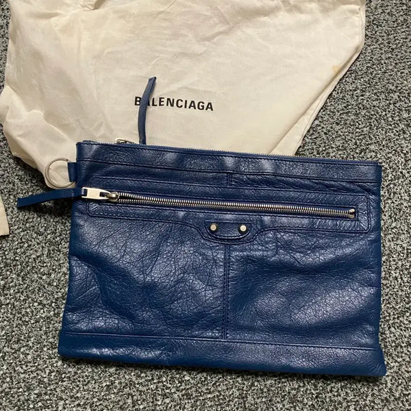[BUNJANG] Balenciaga Blue Leather Clutch Bag / 발렌시아가 블루 가죽 클러치 백 + 더스트 백 포함