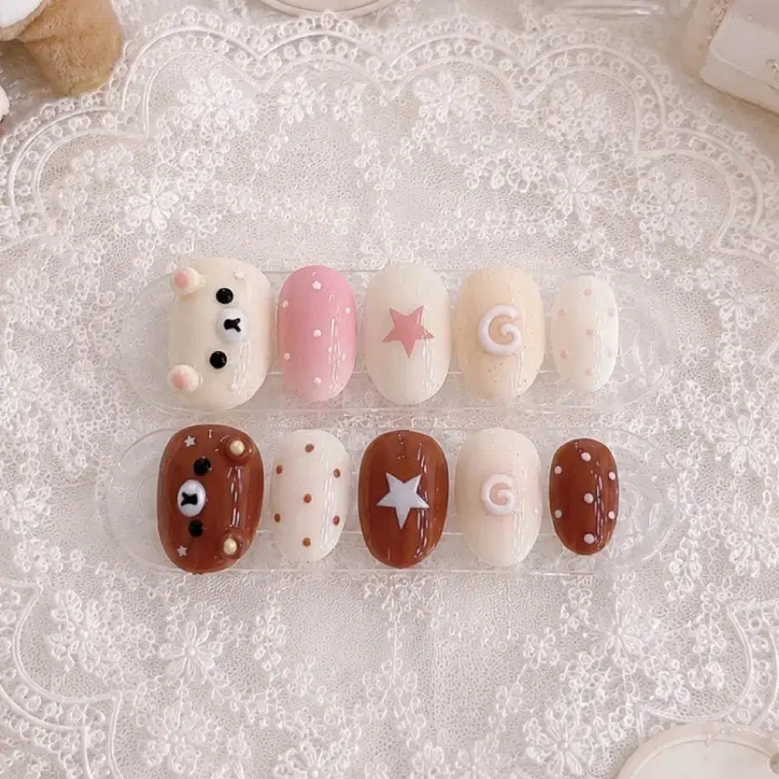 [BUNJANG] Handmade Nail Tips - Cheek Gel Star Dot Design / 코 리락쿠마 치크젤 별 도트 수제네일팁