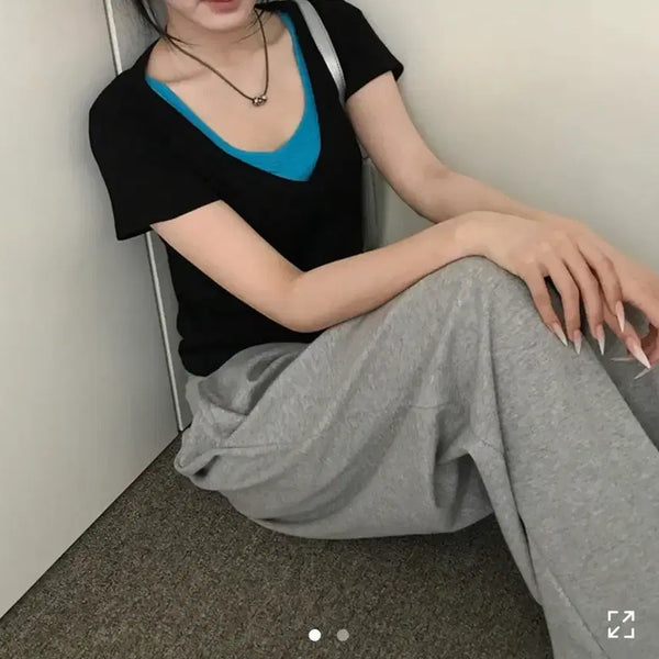 [BUNJANG] Ablley Short Sleeve Layered T-Shirt Set / 에이블리 반팔 레이어드 티셔츠
