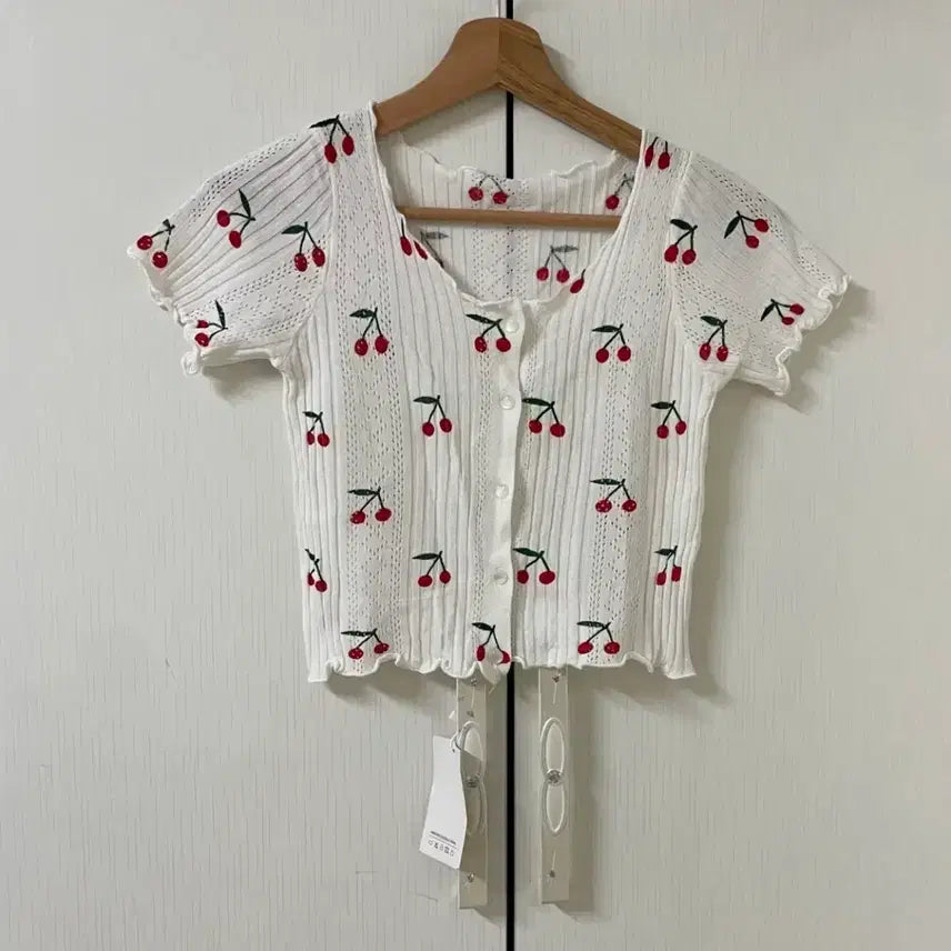 [BUNJANG] Lizlisa Cherry Top T-shirt Cardigan / 리즈리사 체리 탑 티셔츠 가디건 라떼카루 히메카루 모리걸