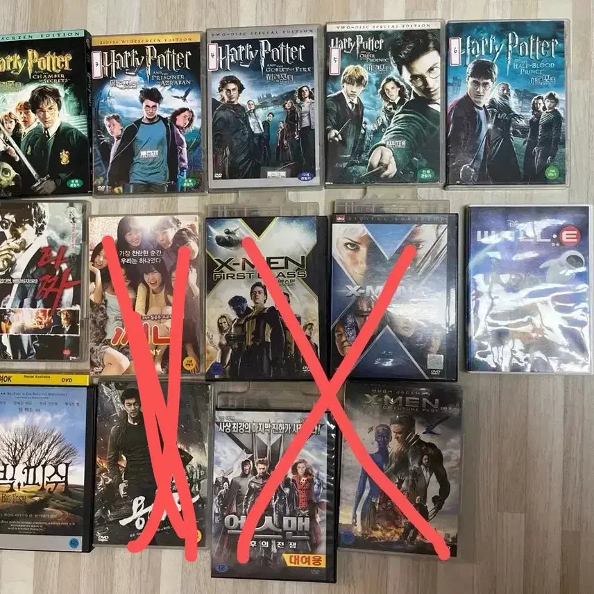 [BUNJANG] Harry Potter, X-Men, Sunny, WALL-E, The-(-) -> Changed to 'The-(-)' as per common movie titles. -> Suspicious, Big Fish DVD Bundle / 고전 해리포터 DVD / 엑스맨 DVD / 써니 DVD / 월E DVD / 용의자 DVD / 빅피쉬 DVD