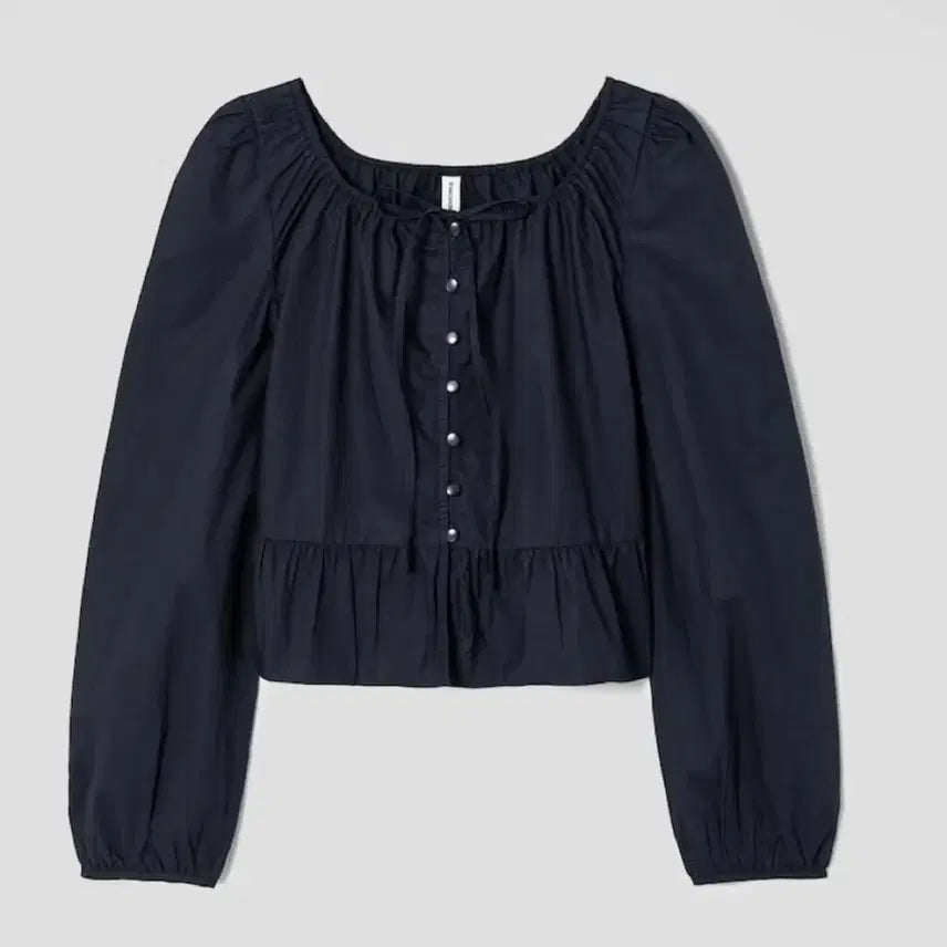 [BUNJANG] 8SECONDS Cotton Neckering Long Sleeve Blouse Navy M / 에잇세컨즈 코튼 넥셔링 긴팔 블라우스 네이비m