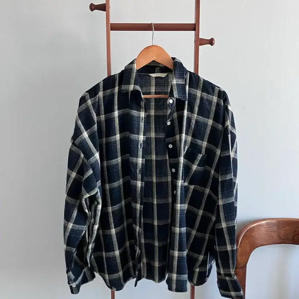 [BUNJANG] Many Many Mode Bolt Check Shirt Navy / 매니매니모드 bol 제작 체크 셔츠 네이비