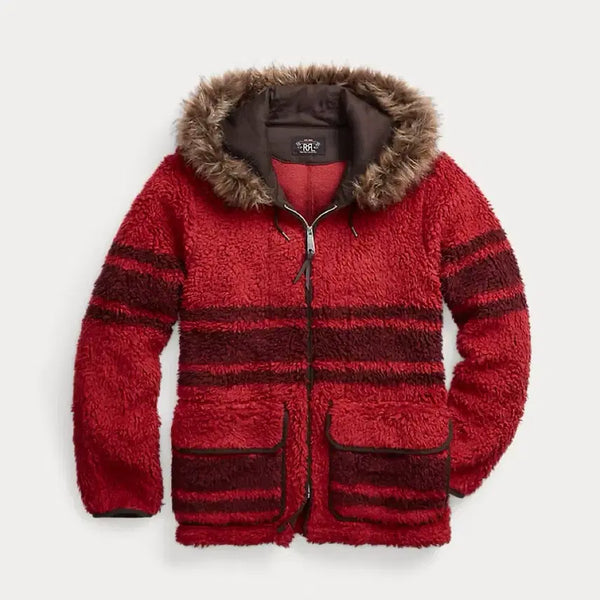 [BUNJANG] RRL Striped Fleece Jacket with Fur-Lined Hood / RRL 플리스 자켓