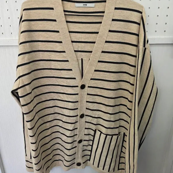 [BUNJANG] System Stripe Knit Cardigan Beige / 시스템 스트라이프 가디건 베이지