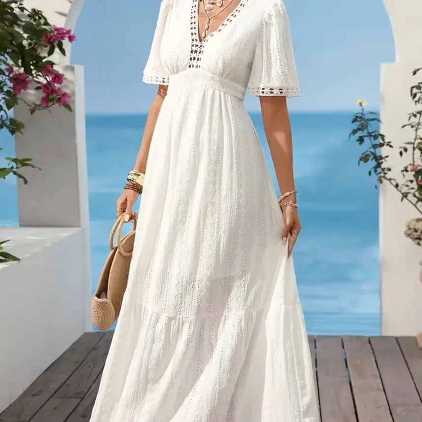 [BUNJANG] Stylish White Punching Long Dress / 세련 화이트 펀칭 롱 원피스.새상품