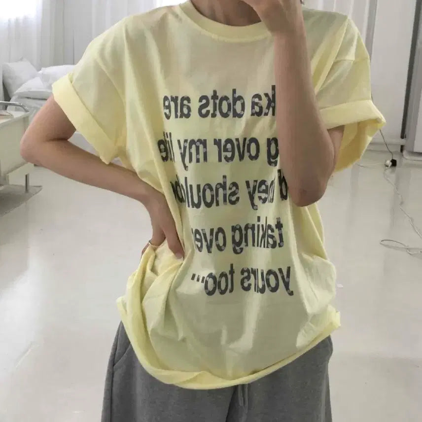 [BUNJANG] Layer Dot Lettering Oversized Short-Sleeve T-Shirt / 레이어 도트 레터링 오버핏 반팔티