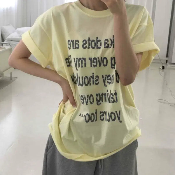 [BUNJANG] Layer Dot Lettering Oversized Short-Sleeve T-Shirt / 레이어 도트 레터링 오버핏 반팔티