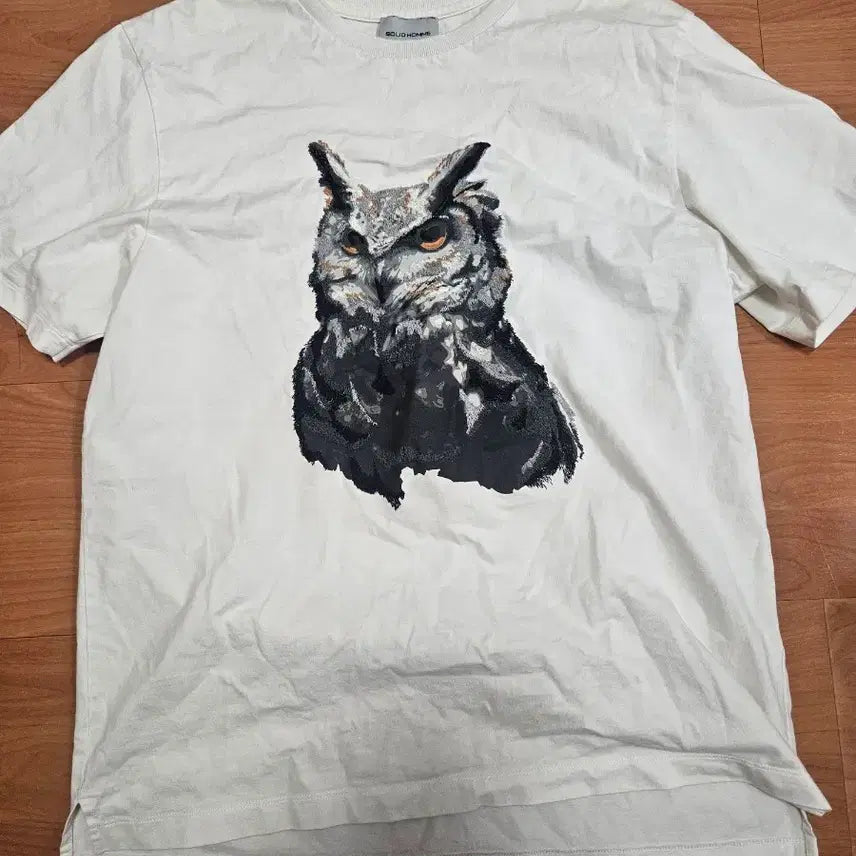 [BUNJANG] Solid Homme Owl Graphic Short Sleeve T-Shirt White / 솔리드옴므 부엉이 반팔 티셔츠 화이트