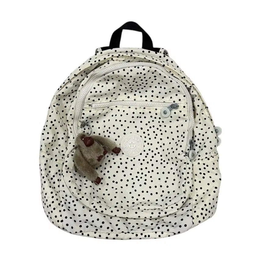 [BUNJANG] Kipling Vintage Mori Girl Dot Pattern Cream Backpack Bag / 키플링 빈티지 모리걸 도트 땡땡이 크림 바닐라 화이트 백팩 가방