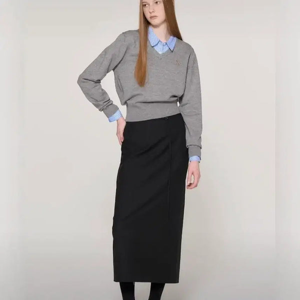 [BUNJANG] General Idea Essential V-Neck Pullover Knit Gray M / 제너럴아이디어 니트 에센셜 브이넥 풀오버 그레이