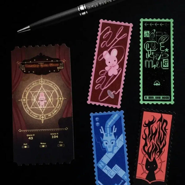 [BUNJANG] Baekilmong Inc. Sticker Bundle Set / 괴출 괴담출근 착한친구 소환 티켓 금박 브라운 화요퀴즈쇼 심야토크쇼 에그그님 우표스티커 박티켓 백일몽주식회사 볼펜 일괄 세트 책갈피 김솔음
