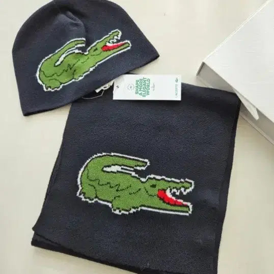 [BUNJANG] Lacoste Beanie & Scarf Set Navy Wool / 새상품)라코스테 비니 & 머플러